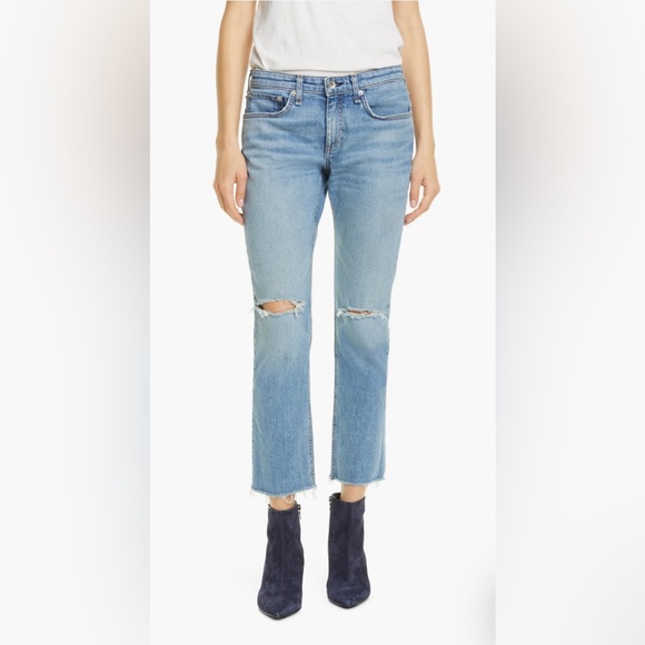 rag & bone Denim - RAG & BONE Dre Slim Boyfriend Distressed Light Blue Jeans | 25, 26, 27